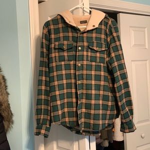 Flannel lined teddy jacket with hood